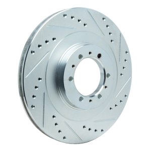 Mitsubishi Montero Sport Brake Rotor (1) - Front Right - R1 Concepts - Drilled & Slotted - Silver - `98-`04